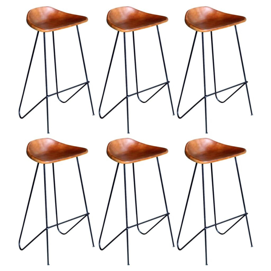 vidaXL Barstoelen 6 st echt leer bruin vidaXL Barstoelen 6 st echt leer bruin afbeelding 1