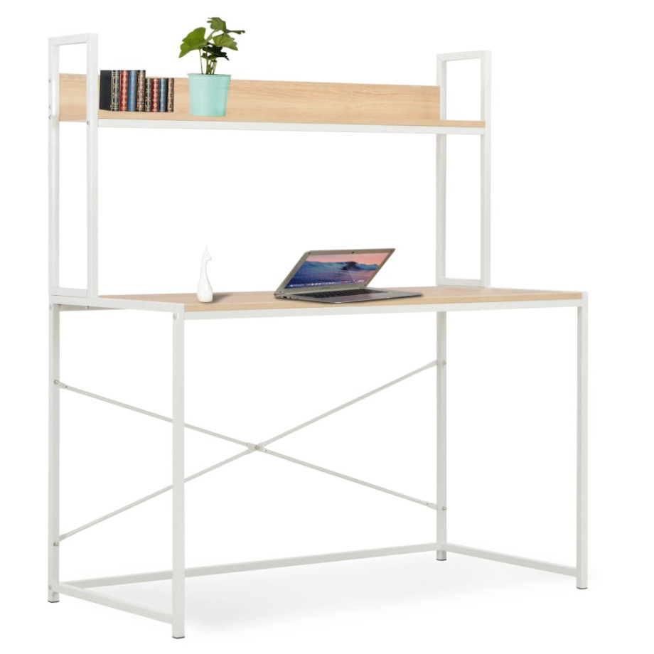 vidaXL Computerbureau 120x60x138 cm wit en eikenkleurig afbeelding 1