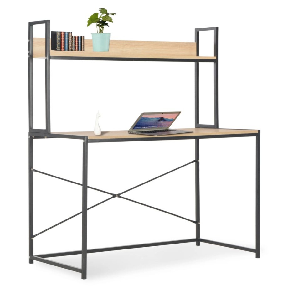 vidaXL Computerbureau 120x60x138 cm zwart en eikenkleurig afbeelding 1