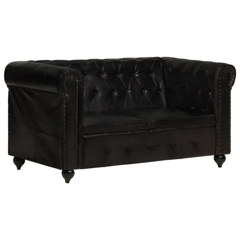 vidaXL Tweezitsbank Chesterfield-stijl echt leer zwart afbeelding 1