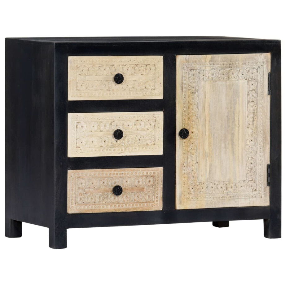 vidaXL Bijzetkast handgesneden 75x35x60 cm massief mangohout grijs afbeelding 1