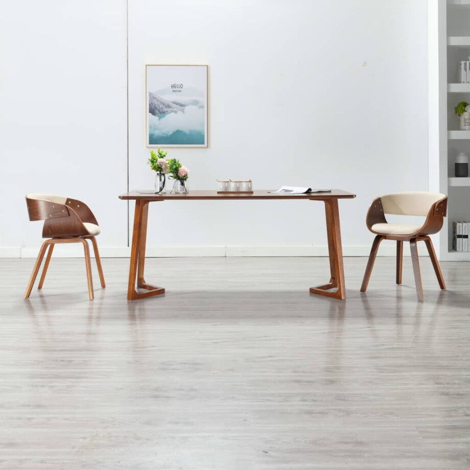vidaXL Eetkamerstoel gebogen hout en kunstleer crèmekleurig afbeelding 1