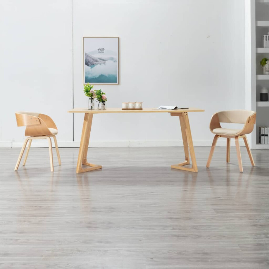 vidaXL Eetkamerstoel gebogen hout en kunstleer crèmekleurig vidaXL Eetkamerstoel gebogen hout en kunstleer crèmekleurig afbeelding 1