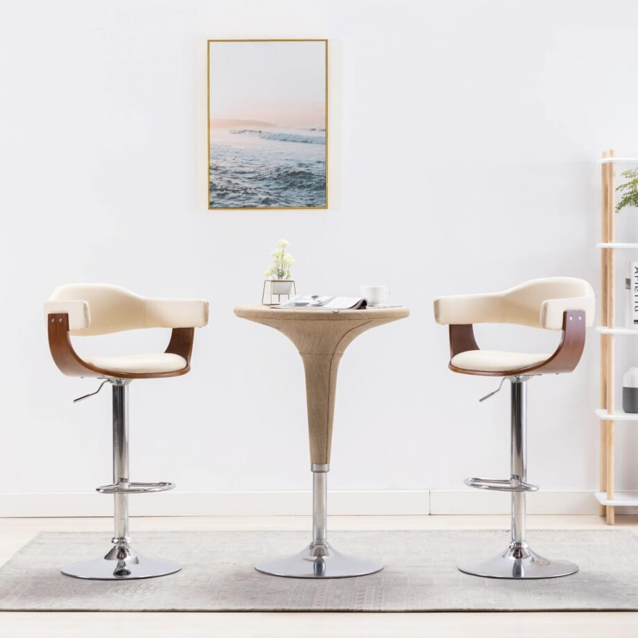 vidaXL Barkrukken 2 st gebogen hout en kunstleer crèmekleurig vidaXL Barkrukken 2 st gebogen hout en kunstleer crèmekleurig afbeelding 1
