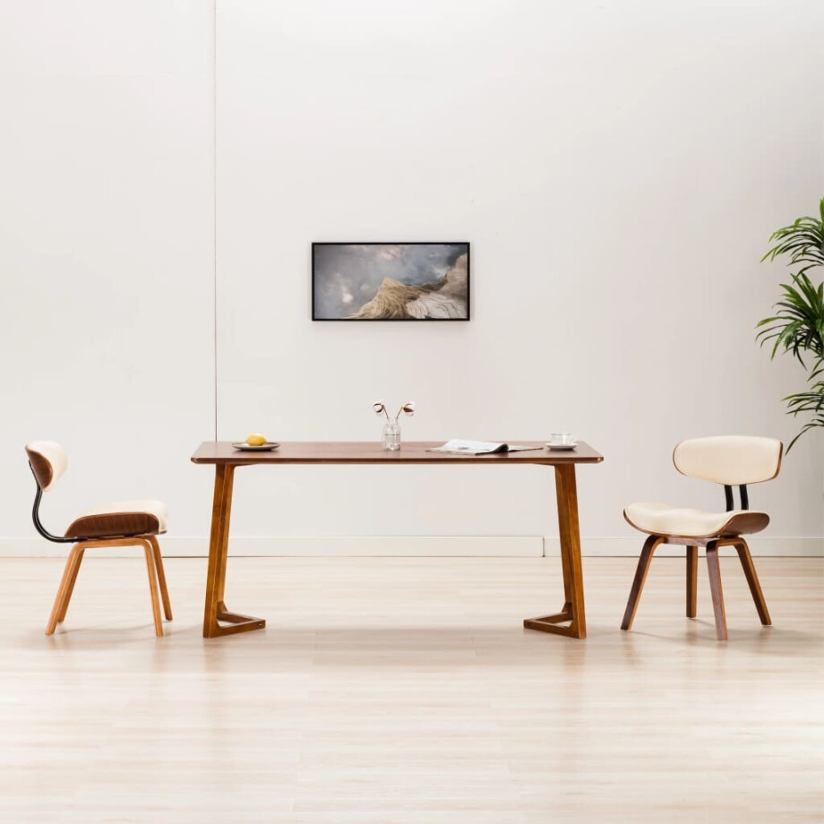 vidaXL Eetkamerstoelen 2 st gebogen hout en kunstleer crèmekleurig afbeelding 1