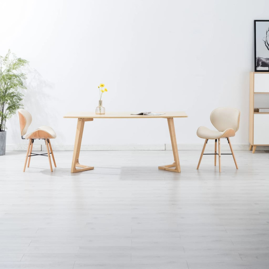 vidaXL Eetkamerstoelen 2 st kunstleer en gebogen hout crème afbeelding 1