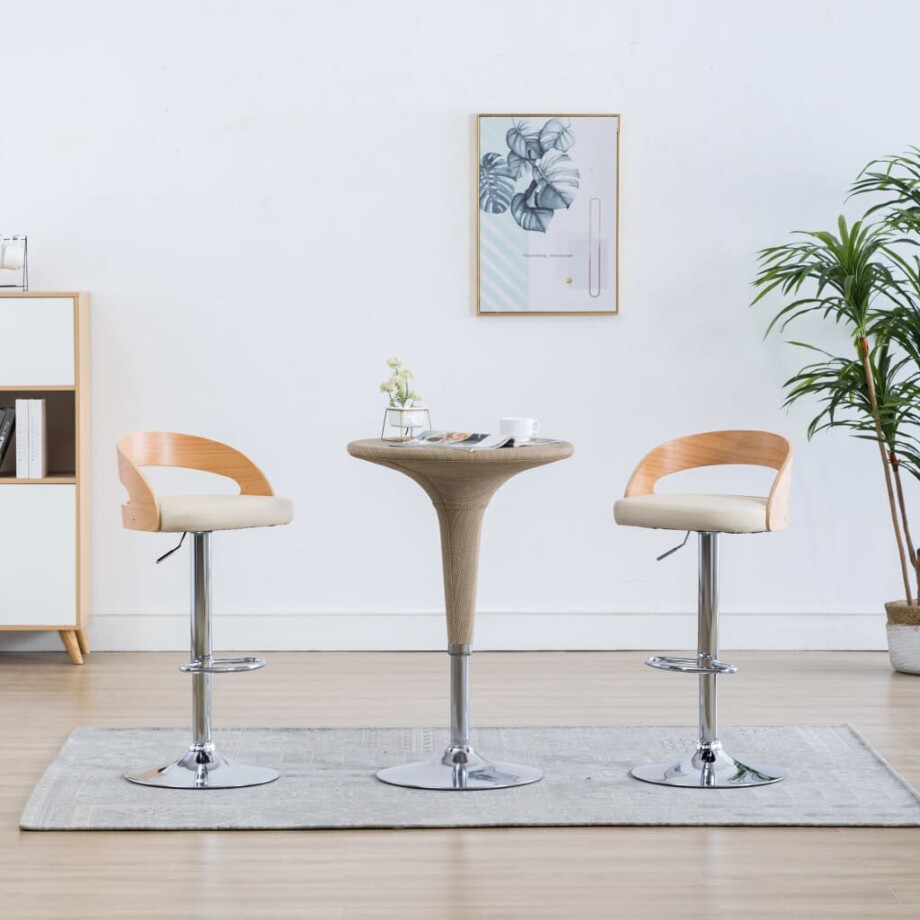 vidaXL Barkrukken 2 st kunstleer en gebogen hout crèmekleurig vidaXL Barkrukken 2 st kunstleer en gebogen hout crèmekleurig afbeelding 1