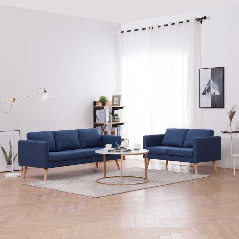 vidaXL 2-delig Bankstel stof blauw afbeelding 1