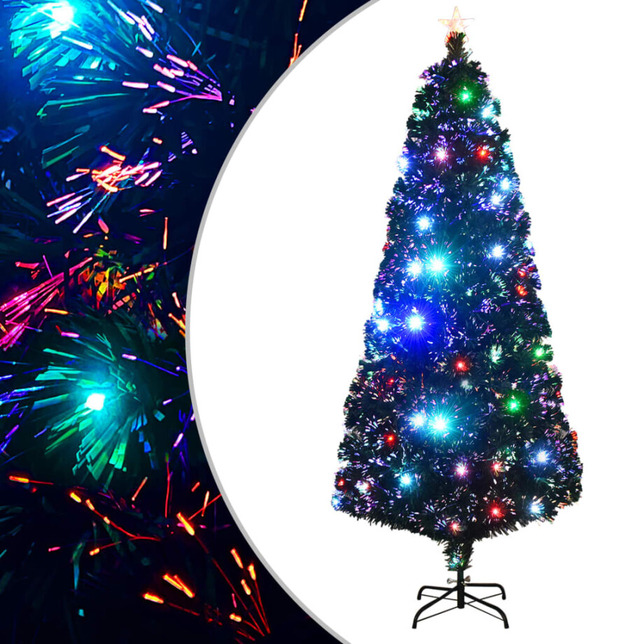 vidaXL Voorverlichte kerstboom met standaard en LED 210 cm glasvezel afbeelding 1