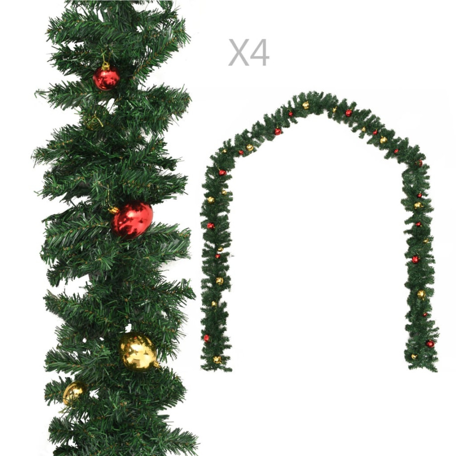 vidaXL Kerstslingers 4 st met kerstballen 270 cm PVC groen afbeelding 1