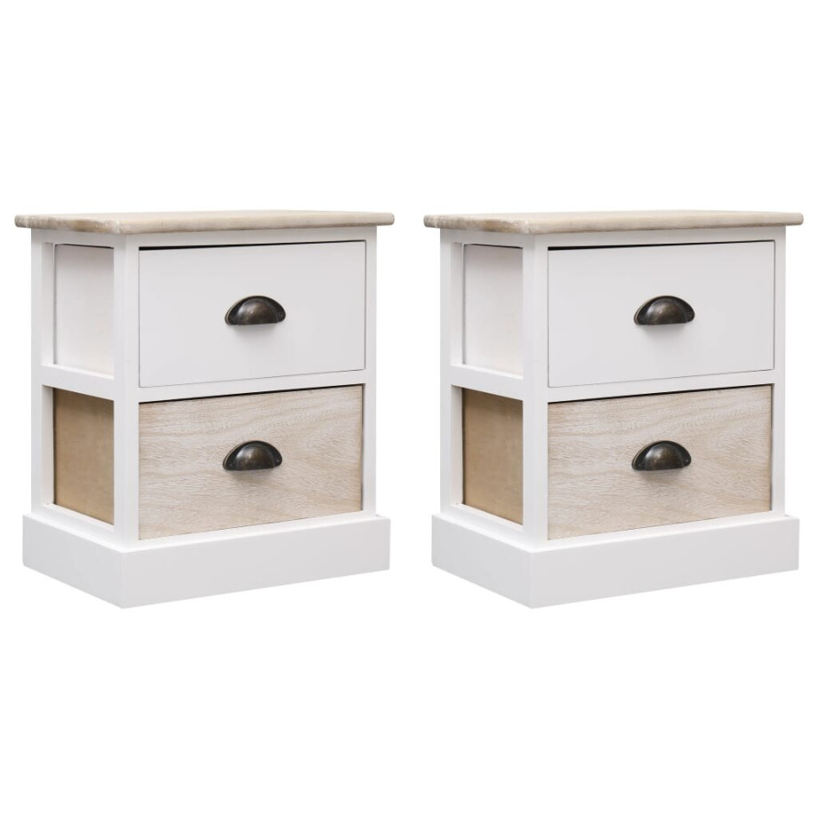 vidaXL Nachtkastjes 2 st 38x28x45 cm paulowniahout wit en naturel afbeelding 1