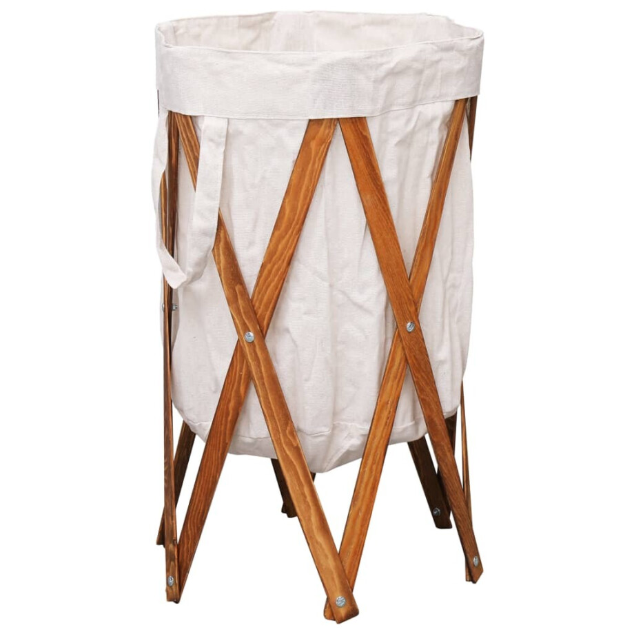 vidaXL Wasmand inklapbaar hout en stof crème afbeelding 1