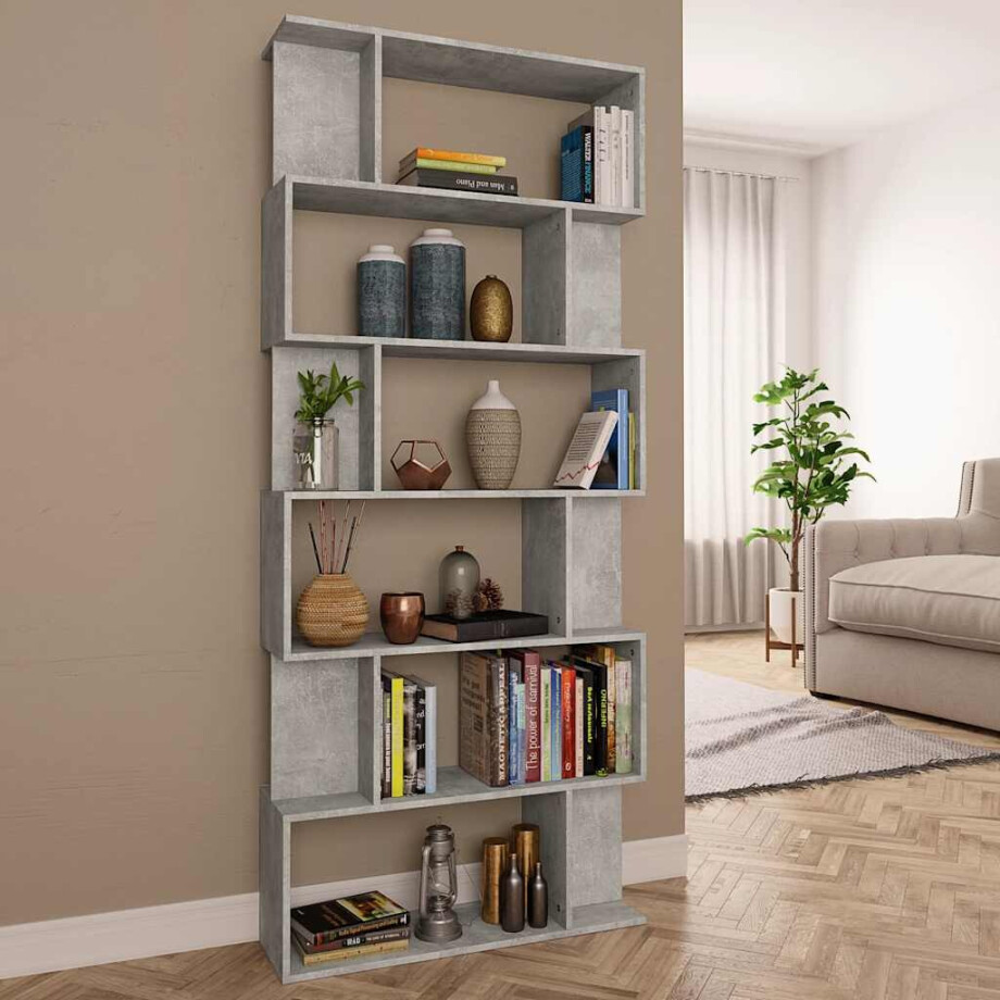 vidaXL Boekenkast / kamerscherm 80x24x192 cm bewerkt hout betongrijs afbeelding 1