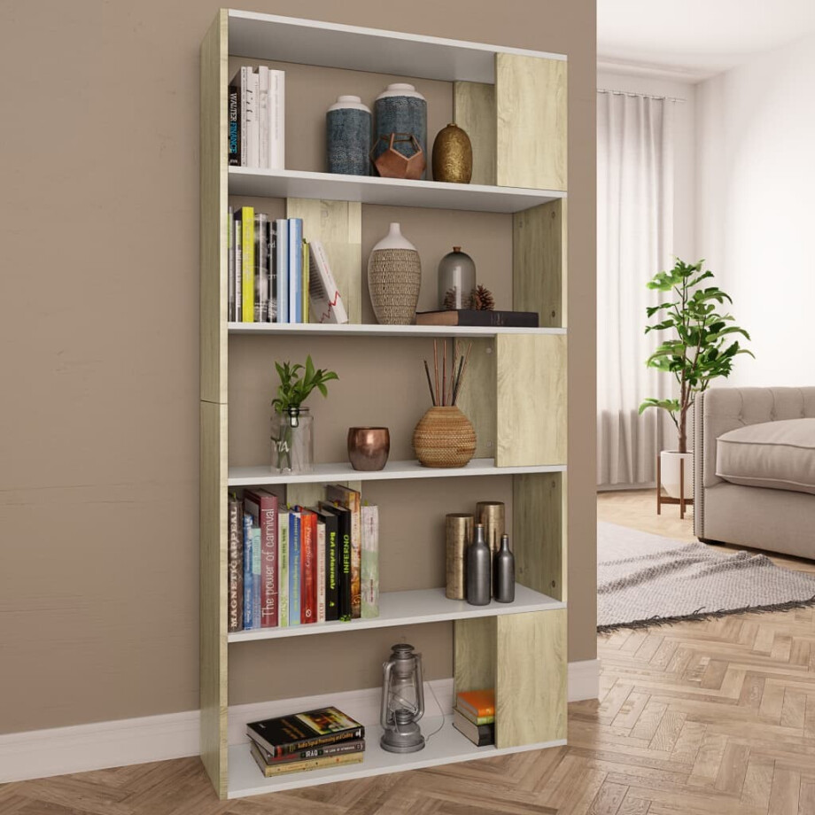 vidaXL Boekenkast/kamerscherm 80x24x159 cm wit en sonoma eikenkleurig afbeelding 1