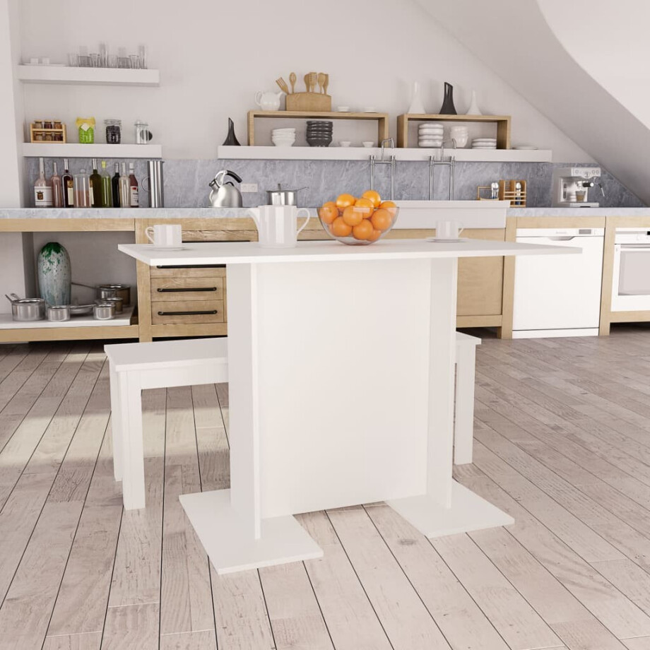 vidaXL Eettafel 110x60x75 cm bewerkt hout wit afbeelding 1