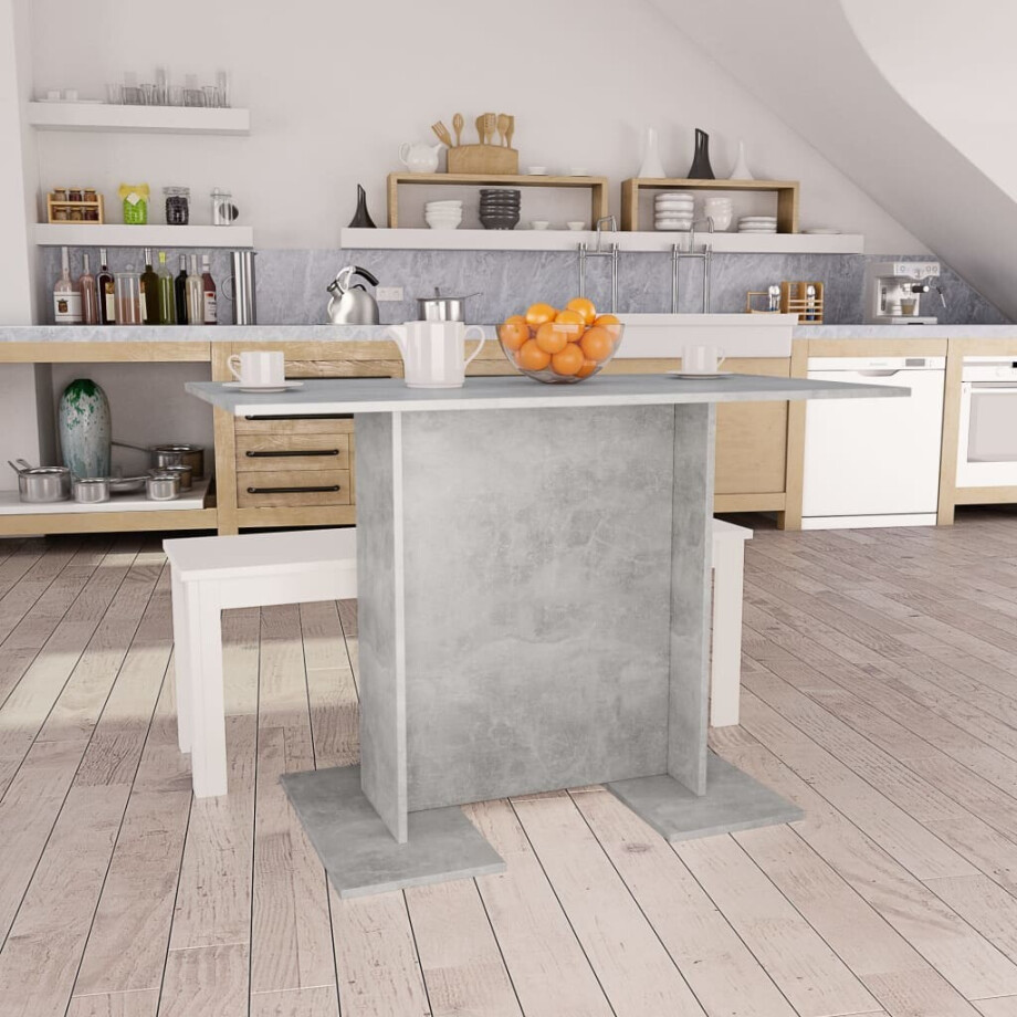 vidaXL Eettafel 110x60x75 cm bewerkt hout betongrijs afbeelding 1