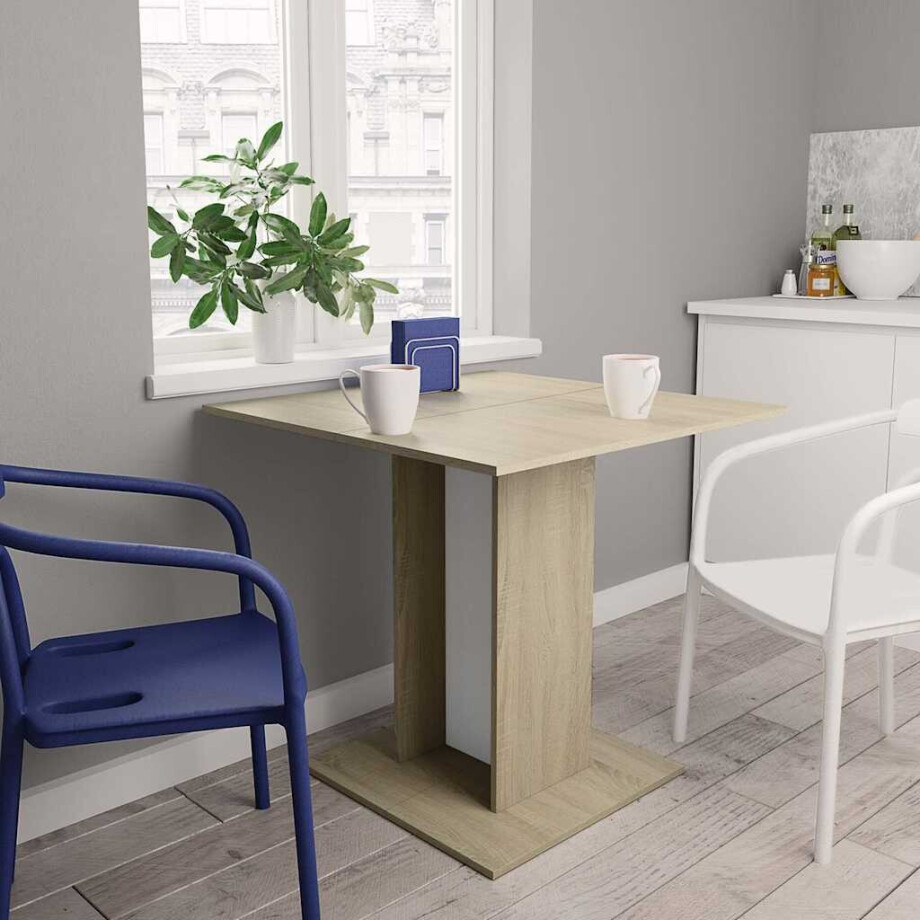vidaXL Eettafel 80x80x75 cm bewerkt hout wit en sonoma eikenkleurig vidaXL Eettafel 80x80x75 cm bewerkt hout wit en sonoma eikenkleurig afbeelding 1