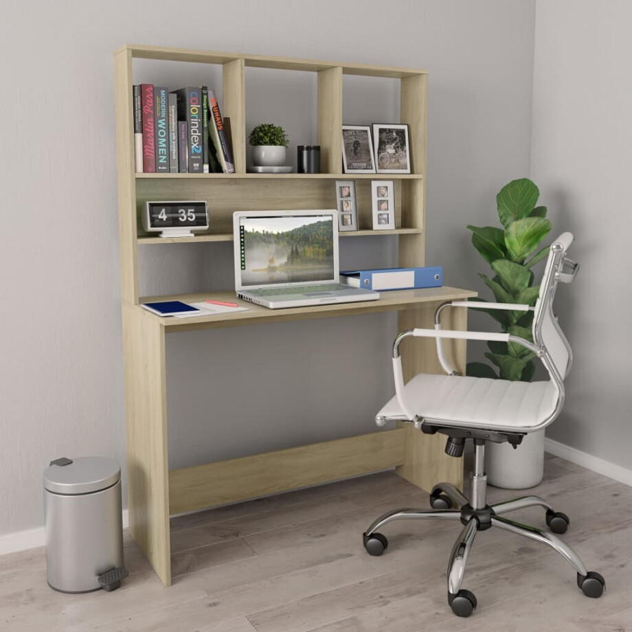 vidaXL Bureau met schappen 110x45x157cm bewerkt hout sonoma eikenkleur afbeelding 1