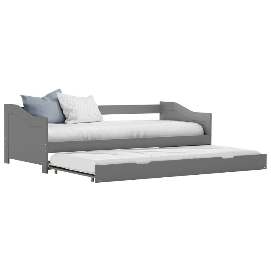 vidaXL Bedbank uittrekbaar grenenhout grijs 90x200 cm vidaXL Bedbank uittrekbaar grenenhout grijs 90x200 cm afbeelding 1