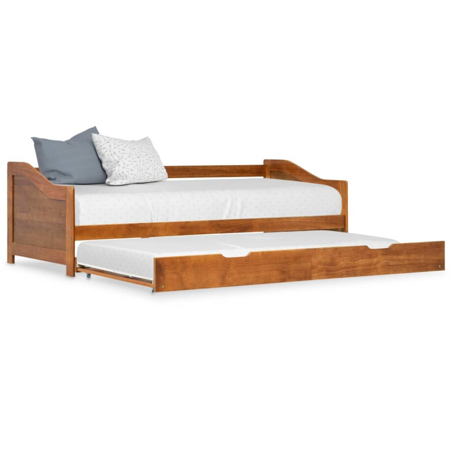 vidaXL Bedbank uittrekbaar grenenhout honingbruin 90x200 cm vidaXL Bedbank uittrekbaar grenenhout honingbruin 90x200 cm afbeelding 1