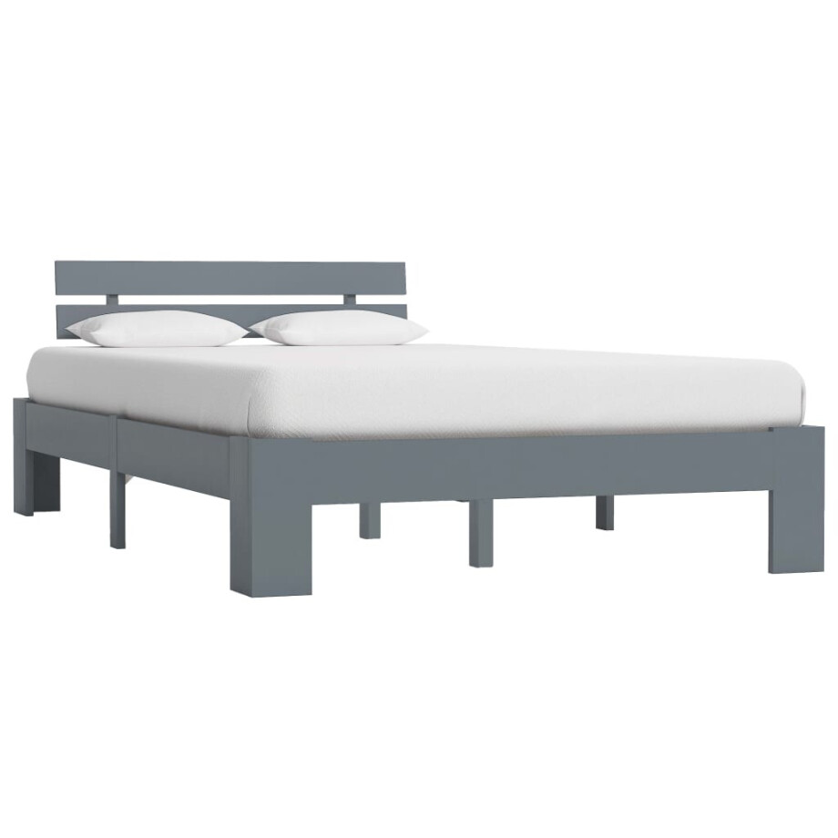 vidaXL Bedframe massief grenenhout grijs 140x200 cm afbeelding 1