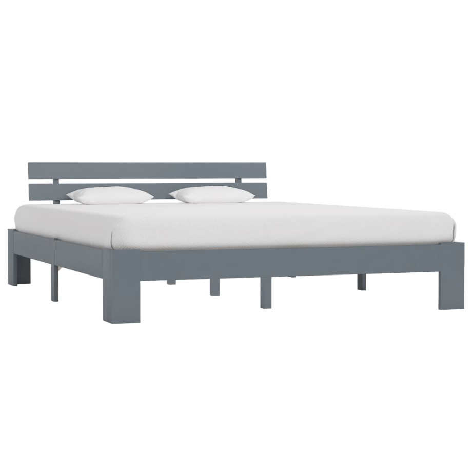 vidaXL Bedframe met hoofdbord massief grenenhout grijs 160x200 cm afbeelding 1