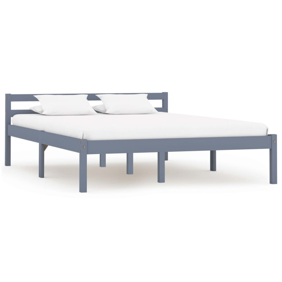 vidaXL Bedframe massief grenenhout grijs 140x200 cm afbeelding 1