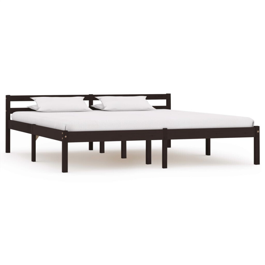 vidaXL Bedframe massief grenenhout donkerbruin 180x200 cm afbeelding 1