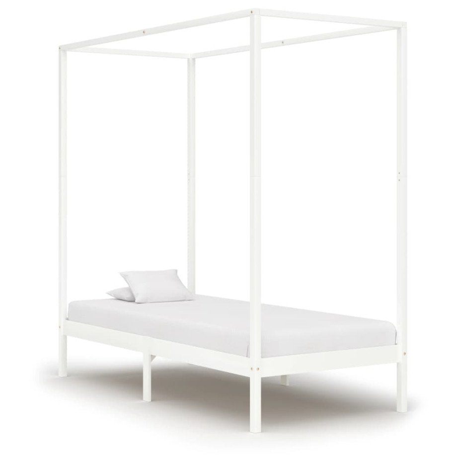 vidaXL Hemelbedframe massief grenenhout wit 90x200 cm afbeelding 1