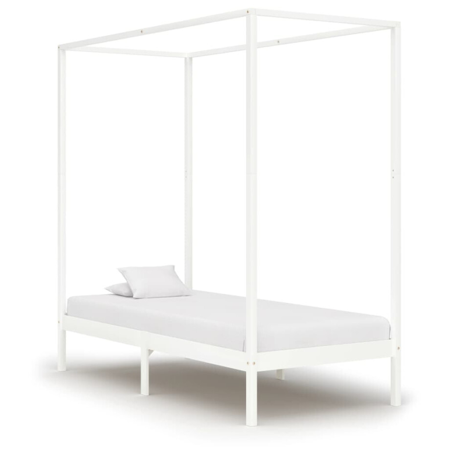 vidaXL Hemelbedframe massief grenenhout wit 90x200 cm vidaXL Hemelbedframe massief grenenhout wit 90x200 cm afbeelding 1