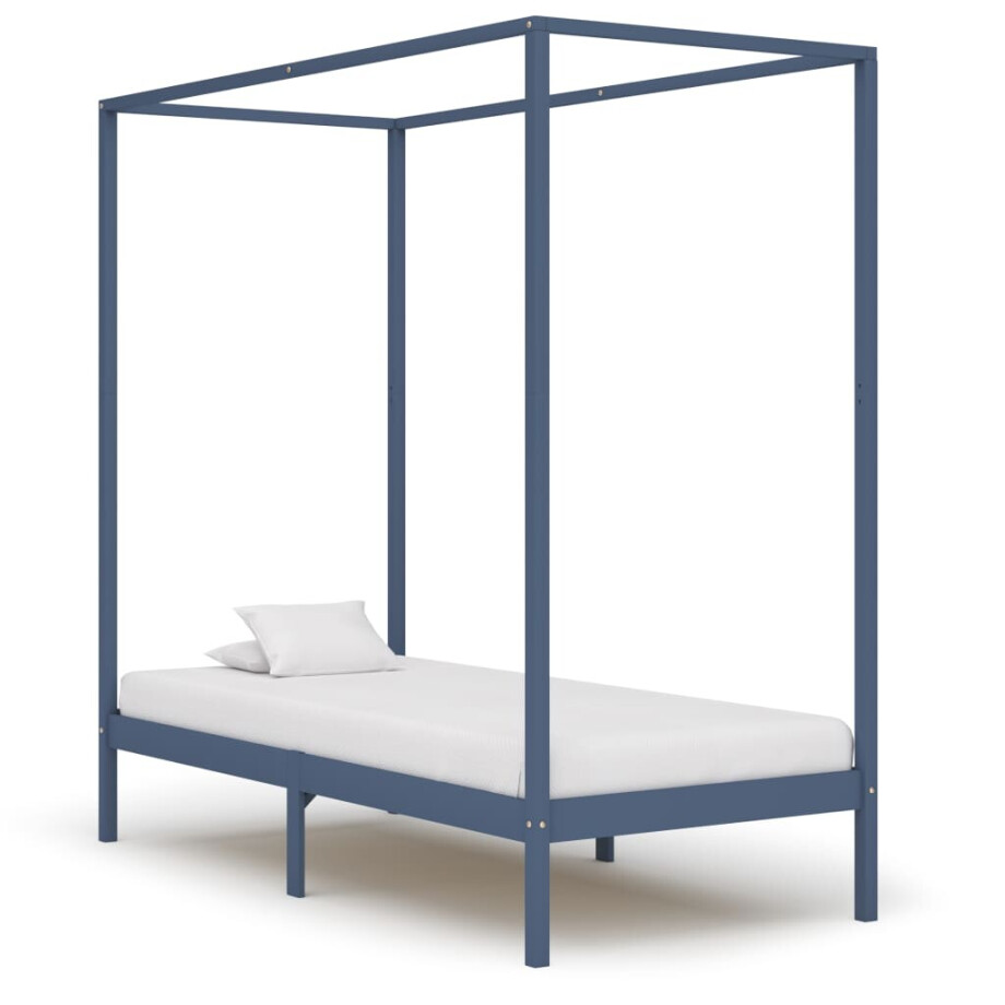 vidaXL Hemelbedframe massief grenenhout grijs 90x200 cm vidaXL Hemelbedframe massief grenenhout grijs 90x200 cm afbeelding 1