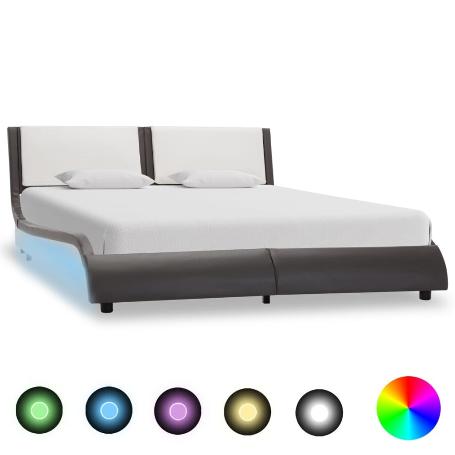 vidaXL Bedframe met LED kunstleer grijs en wit 120x190 cm afbeelding 1