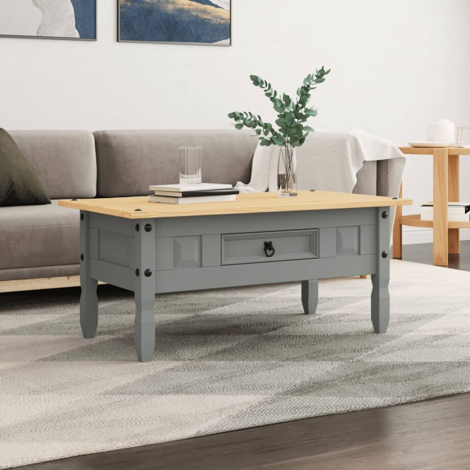 vidaXL Salontafel 100x55x44 cm Mexicaans grenenhout Corona-stijl grijs vidaXL Salontafel 100x55x44 cm Mexicaans grenenhout Corona-stijl grijs afbeelding 1
