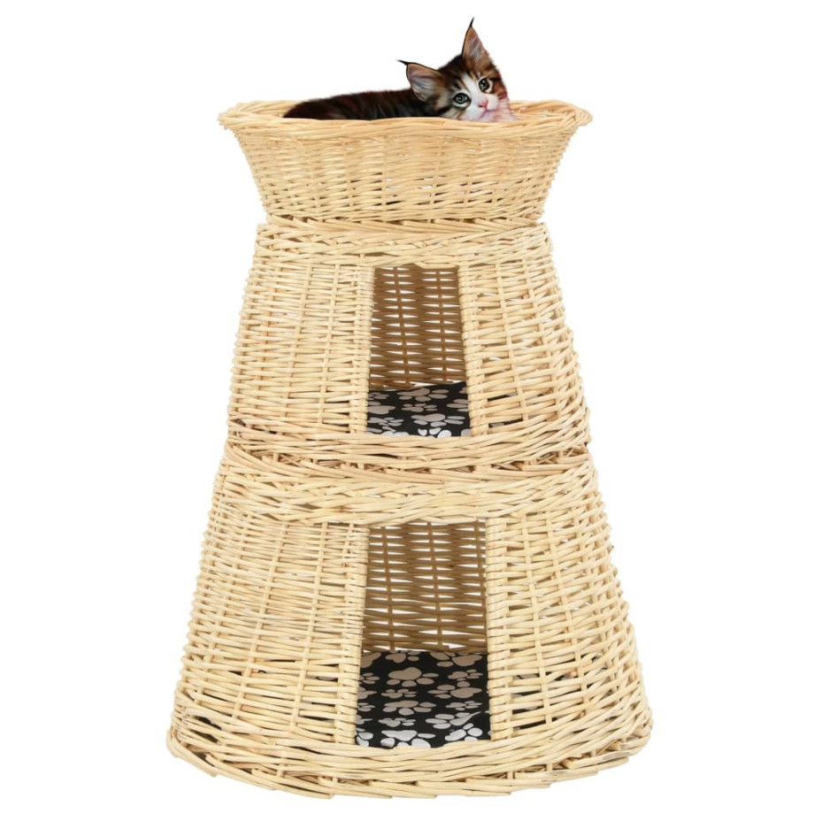 vidaXL 3-delige Kattenmandset met kussens 47x34x60cm natuurlijk wilgen afbeelding 1