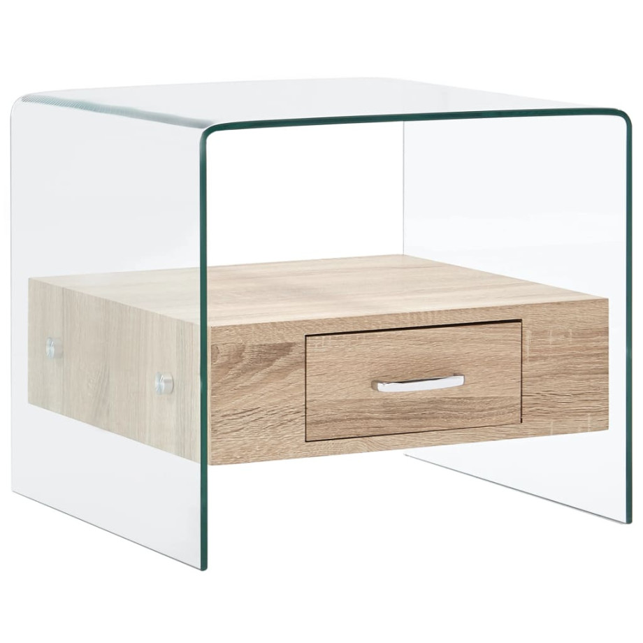 vidaXL Salontafel met lade 50x50x45 cm gehard glas afbeelding 1