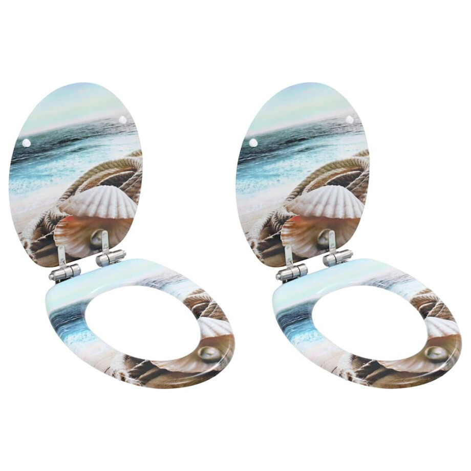 vidaXL Toiletbrillen 2 st met soft-close deksels MDF mosselontwerp vidaXL Toiletbrillen 2 st met soft-close deksels MDF mosselontwerp afbeelding 1