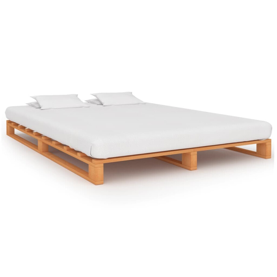vidaXL Bedframe pallet massief grenenhout bruin 140x200 cm vidaXL Bedframe pallet massief grenenhout bruin 140x200 cm afbeelding 1