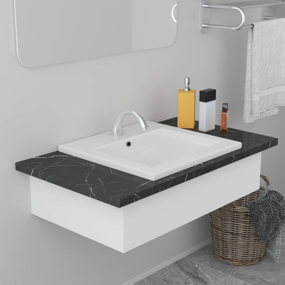 vidaXL Inbouwwastafel 42x39x18 cm keramiek wit afbeelding 1