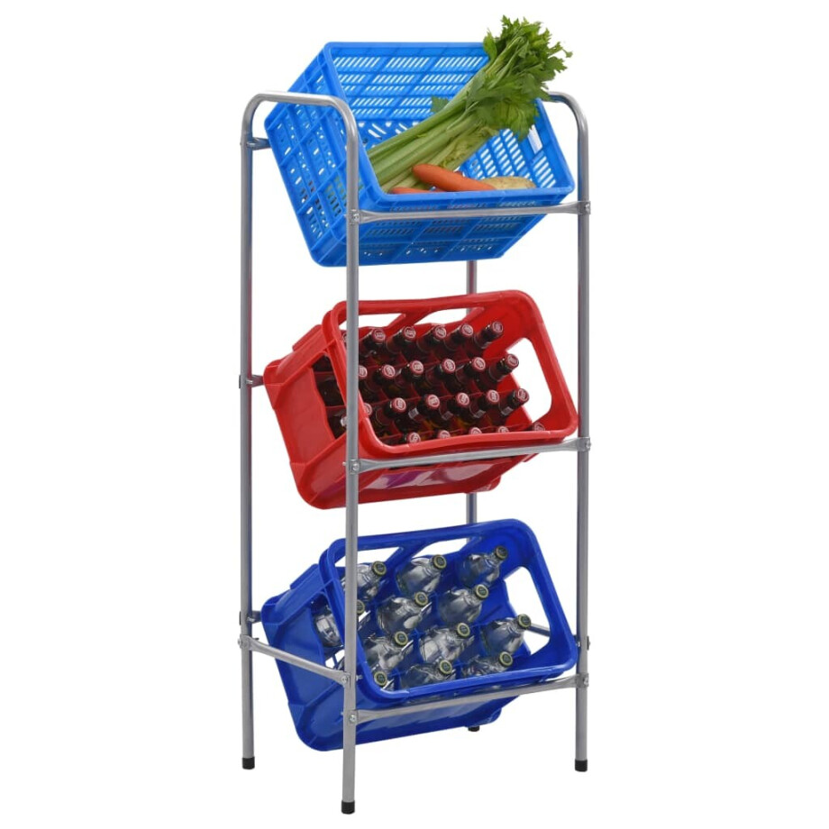 vidaXL Opbergrek voor 3 kratten 50x33x116 staal zilverkleurig vidaXL Opbergrek voor 3 kratten 50x33x116 staal zilverkleurig afbeelding 1