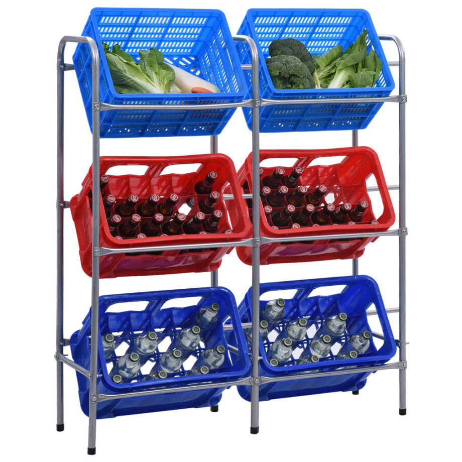 vidaXL Opbergrek voor 6 kratten 96x33x116 cm steel zilverkleurig afbeelding 1