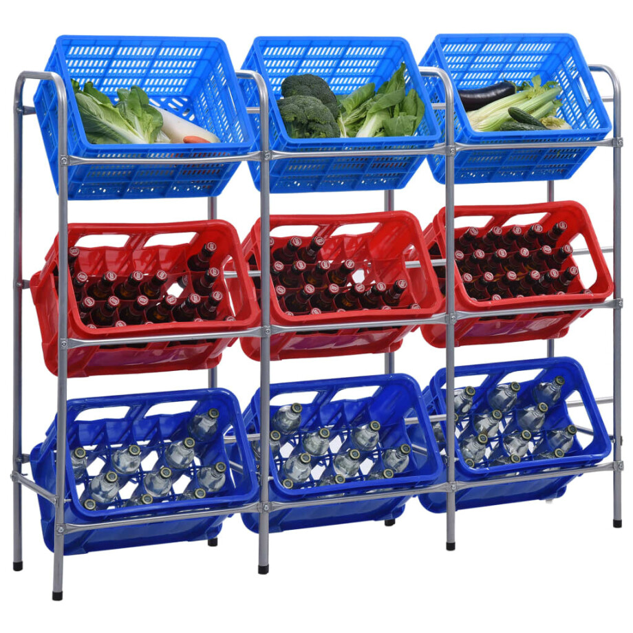 vidaXL Opbergrek voor 9 kratten 145x33x116 staal zilverkleurig afbeelding 1
