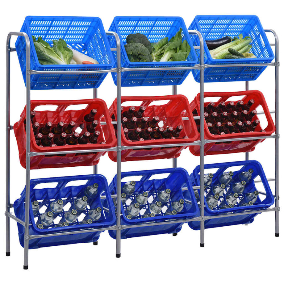 vidaXL Opbergrek voor 9 kratten 145x33x116 staal zilverkleurig afbeelding 1