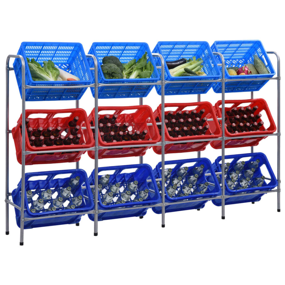 vidaXL Opbergrek voor 12 kratten 190x33x116 cm staal zilverkleurig afbeelding 1