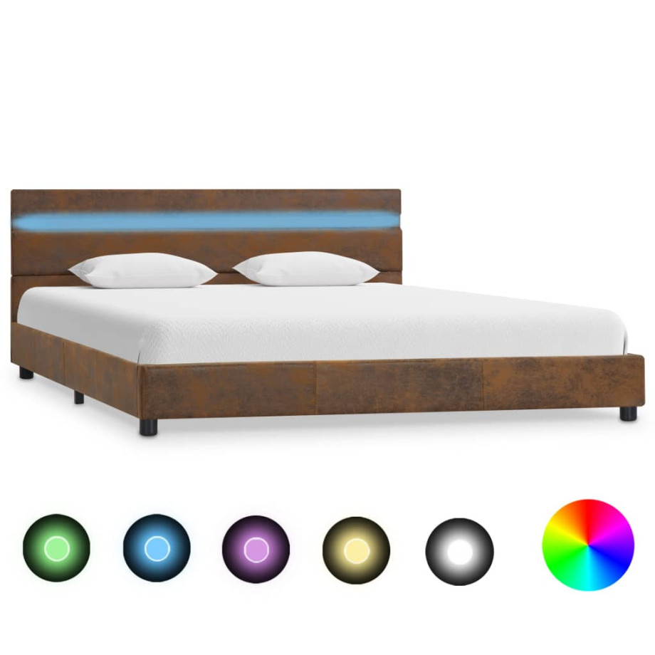 vidaXL Bedframe met LED stof bruin 140x200 cm afbeelding 1