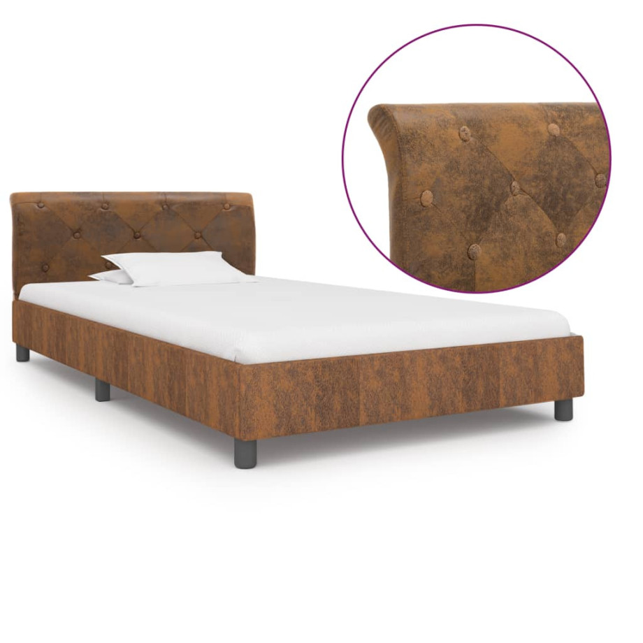 vidaXL Bedframe kunstsuède bruin 100x200 cm afbeelding 1