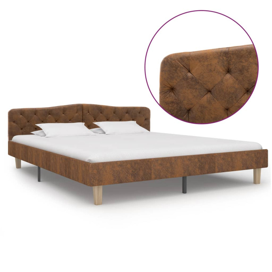 vidaXL Bedframe kunstsuède bruin 180x200 cm afbeelding 1