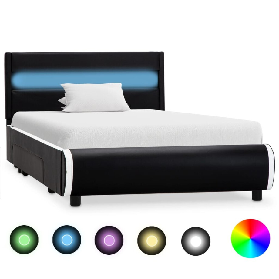 vidaXL Bedframe met LED kunstleer zwart 100x200 cm afbeelding 1