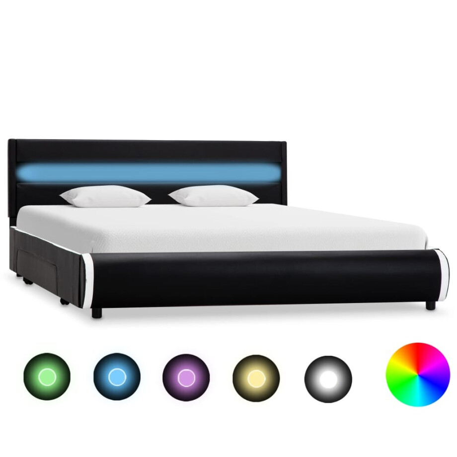 vidaXL Bedframe met LED kunstleer zwart 140x200 cm vidaXL Bedframe met LED kunstleer zwart 140x200 cm afbeelding 1