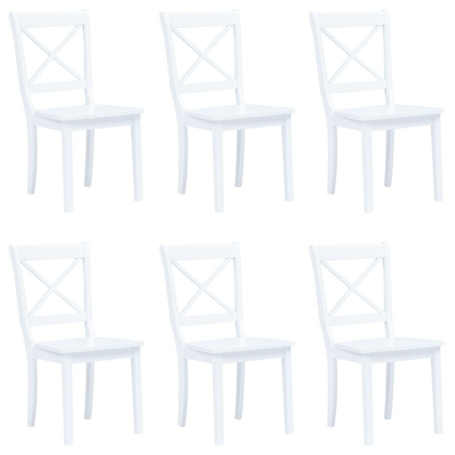 vidaXL Eetkamerstoelen 6 st massief rubberwood wit vidaXL Eetkamerstoelen 6 st massief rubberwood wit afbeelding 1