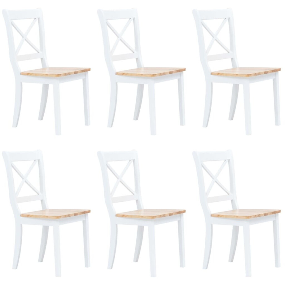 vidaXL Eetkamerstoelen 6 st massief rubberwood wit en naturel afbeelding 1